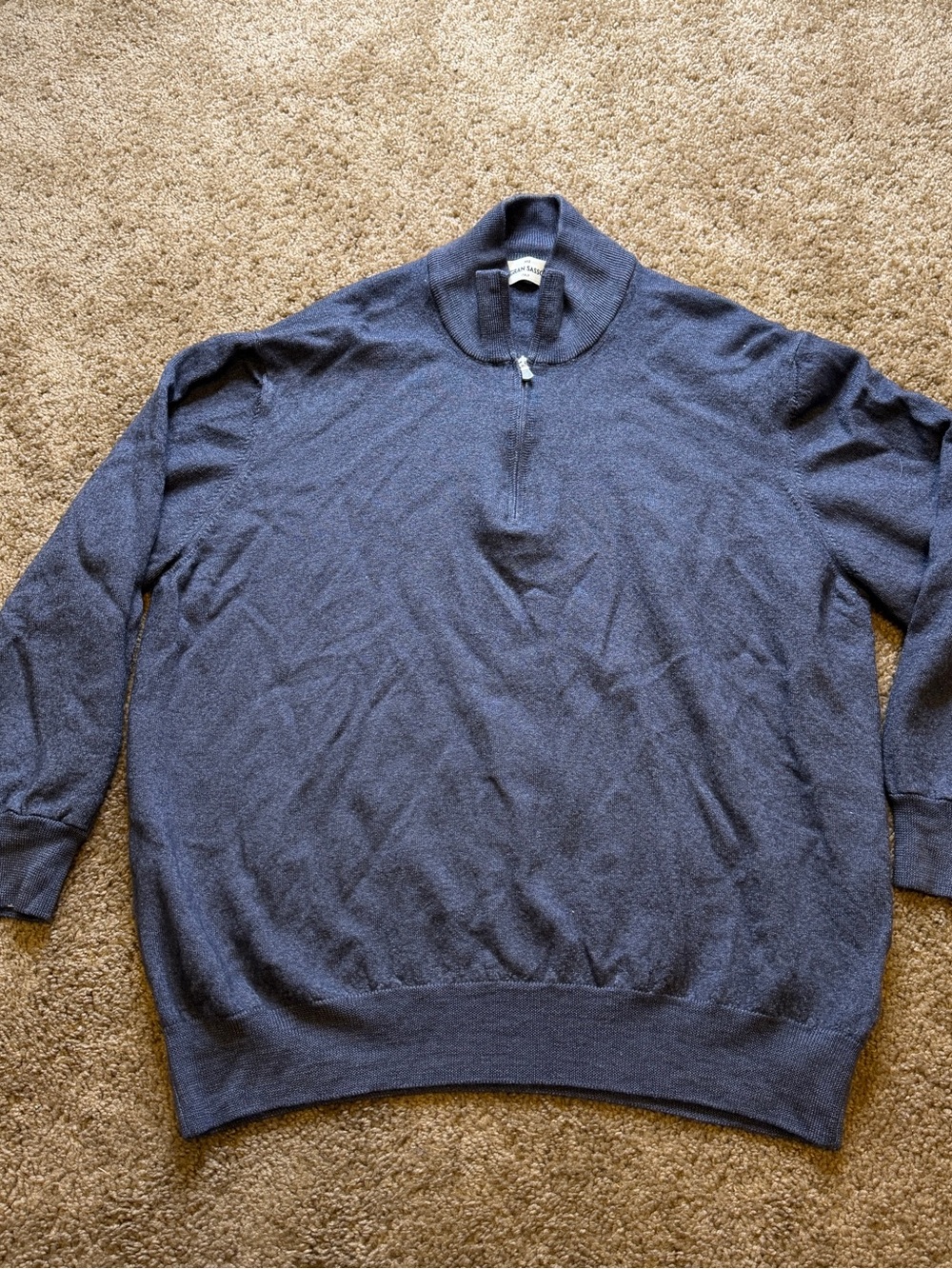 Gran Sasso Wool Sweater Mens Small Blue Pullover Long Sleeve 1/4 Zip Italy